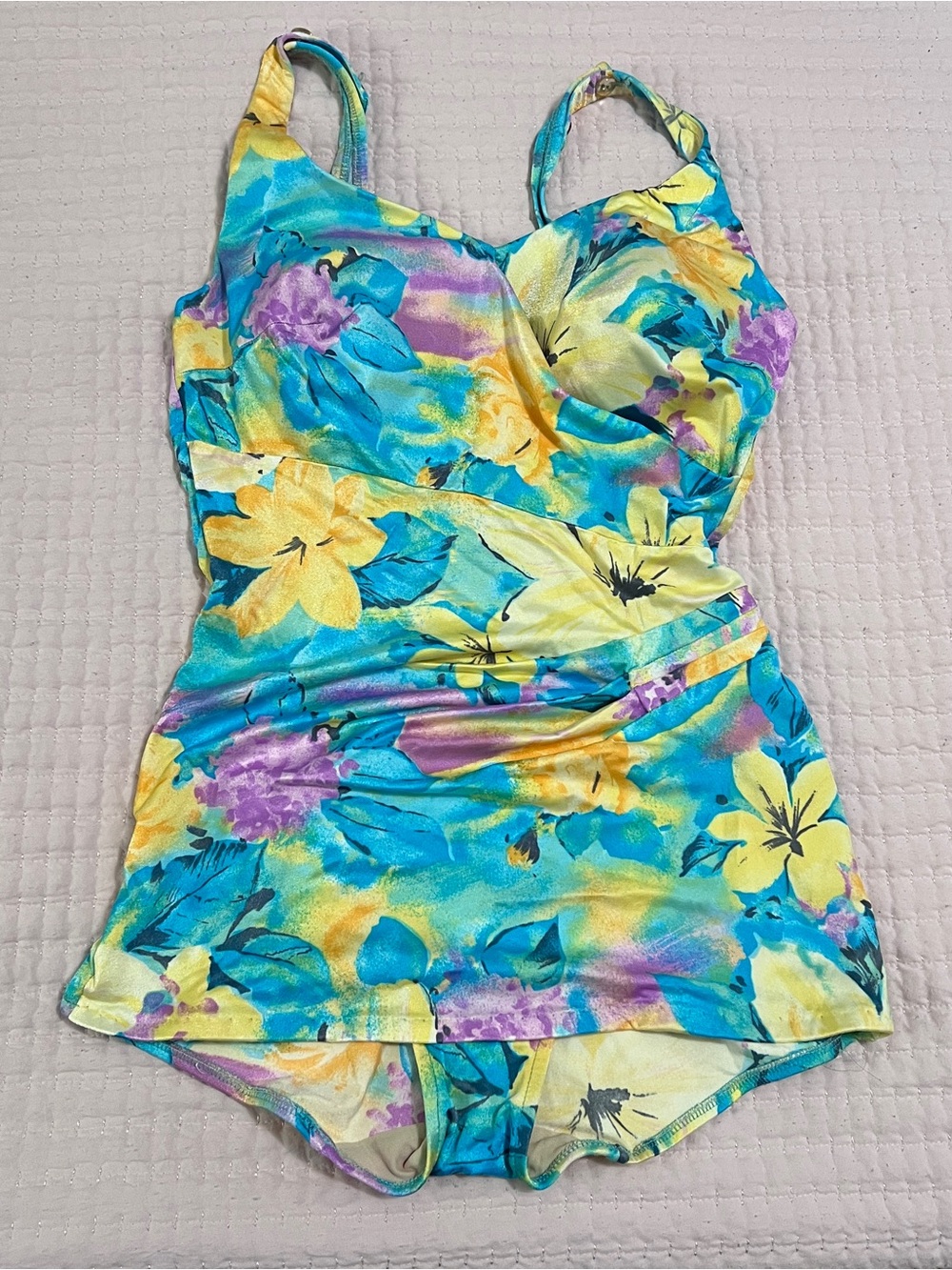 Roxanne Bra Sized D Fit One Piece Swimsuit Vintage Open Back Flowers